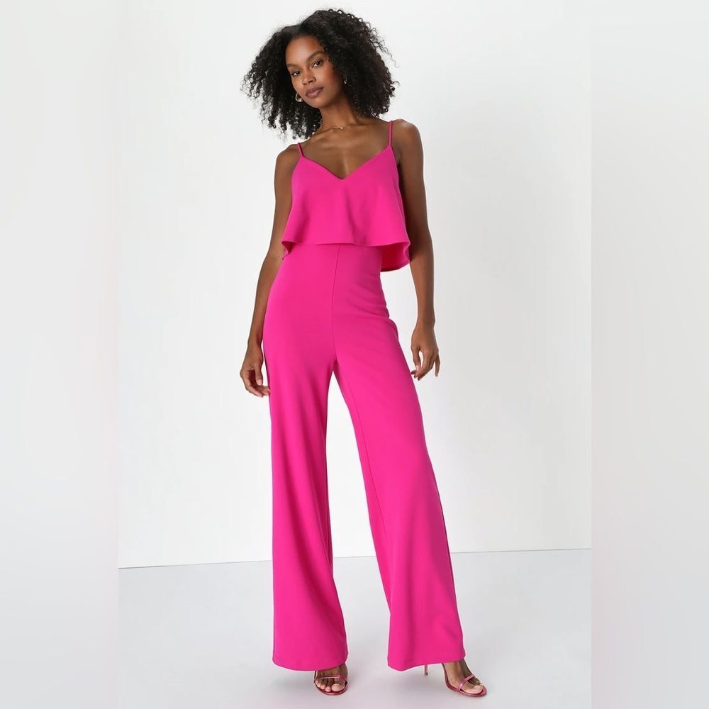 Lulus Make It a Date Magenta Sleeveless Wide-Leg Jumpsuit